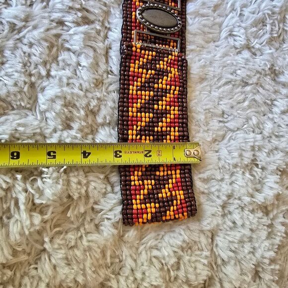 Vintage Orange Red Brown‎ Beaded Zigzag Pattern Elastic Belt Western Boho main image 5